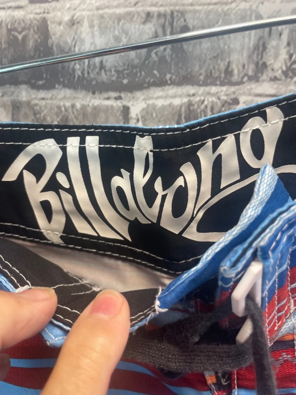 Billabong Men’s Blue,‎ Red & Green Striped Board Shorts